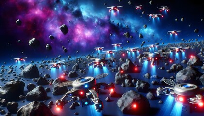 Wall Mural - Drones Explore Outer Space Landscape