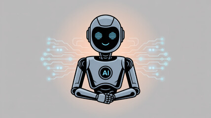 Artificial intelligence robot with circuit board background vector illustration for technology, automation, and future