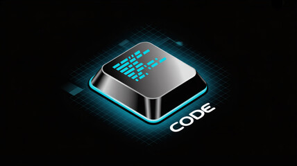 Isometric keyboard key with code inscription isolated on, representing programming, software development, and technology concepts