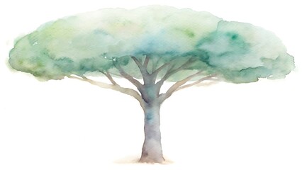 Watercolor painting of a tree with green foliage isolated on white background