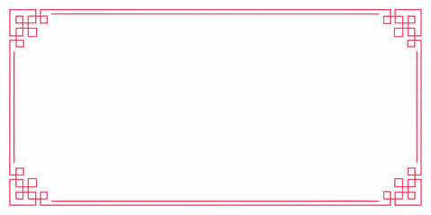 Elegant red geometric border with traditional chinese decorative corner motifs on white background