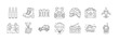 © Md - Military equipment and army related line icons - Outline icon set representing military and defense items including bullets, boots, vest, map, medal, tank, aircraft, jeep, and radio.