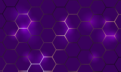 Wall Mural - ultra violet and gold hexagonal technology abstract background with honeycombs. vector illustration