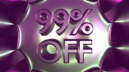 Wall Mural - 99 percent off on glowing purple background animation sale concept