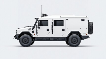 edium shot of autonomous armored vehicle equipped with sensor arrays and cameras.