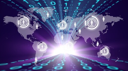 World map and Binary code background