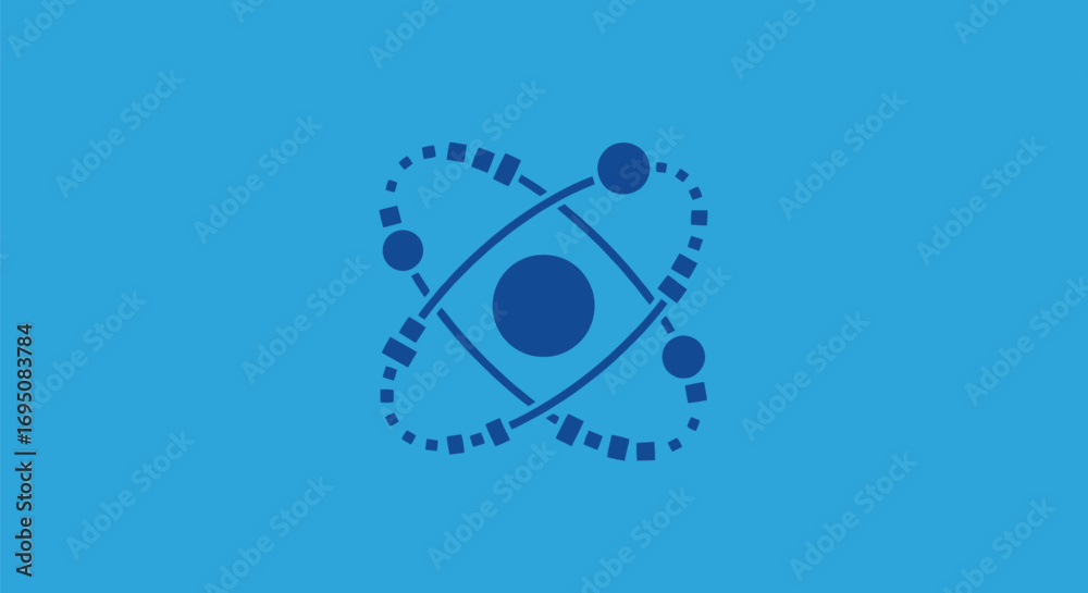 Stylized atomic structure with orbiting particles representing ...