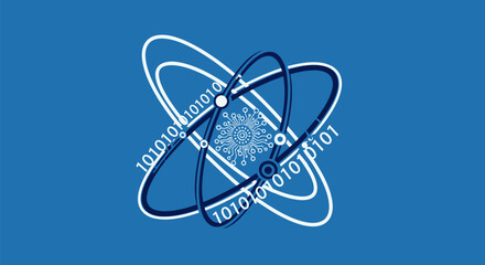Quantum Computing: Atom with Binary Code Illustration.