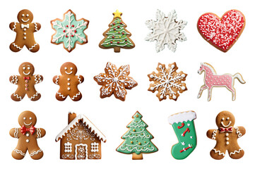 Wall Mural - PNG Festive decorated gingerbread cookies, element set on transparent background
