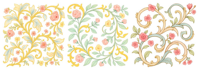 Wall Mural - PNG Elegant floral vintage patterns, element set on transparent background