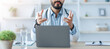 © Prostock-studio - Video call consulting with doctor. Private clinic support. Friendly millennial arabian bearded guy in white coat, glasses with stethoscope at table with laptop, gesturing in office in clinic interior