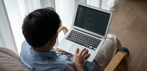 Software development programming on computer screen for modish application and program coding