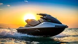Jet ski at sunset over water