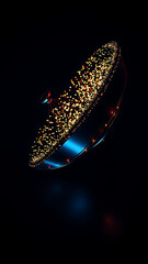 Wall Mural - Futuristic Satellite Dish with Glowing Particles on Dark Background vertical