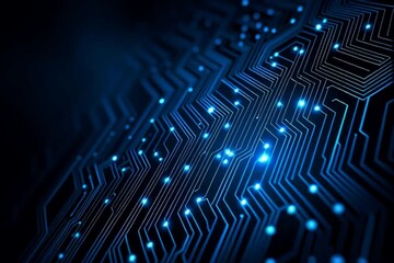 Wall Mural - abstract blue circuit board background vector illustration with glowing lines on a dark black backgr