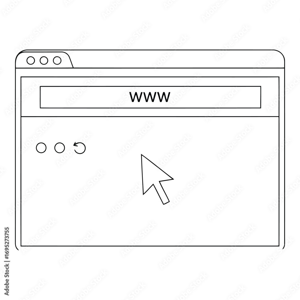 Art of computer browser window with a cursor pointing to the address ...