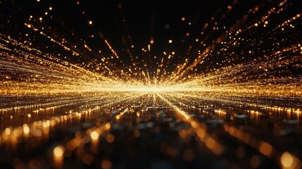 Golden Particle Explosion in Dark Background, Futuristic Digital Visual