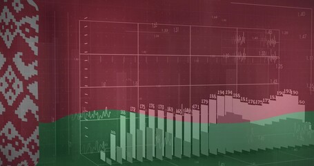Wall Mural - Displaying 3D bar and line graph on digital analytics dashboard, with data labels, vertical stripe