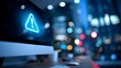© Farah - Urgent cybersecurity alert displayed on modern computer screen with blurred city lights background representing digital danger and system warning