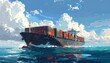 © Aku - A large cargo ship sailing on a bright day