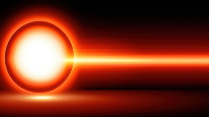 Wall Mural - Bright orange laser beam with circular light source creating a vibrant and dynamic sci-fi atmosphere on a dark background