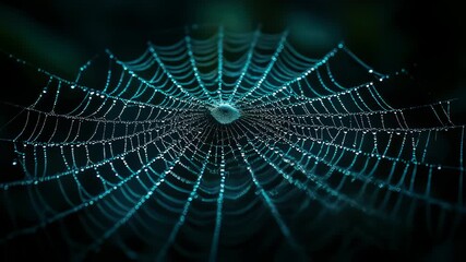 Spiderweb covered with dew drops glistening in the morning light, creating a natural work of art