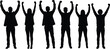 © Montaha Creatives - Business people silhouette celebrating success, office team raising hands, corporate workers unity, teamwork achievement, professional group victory, successful celebration illustration