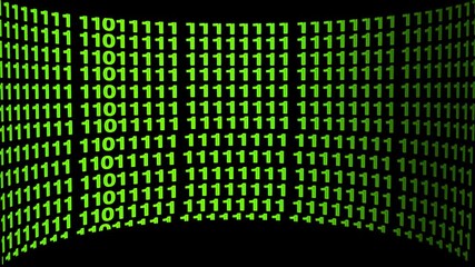 0 and 1 digits blink processing computer task. Cyberspace binary matrix digital bits 0 1 code technology rain green screen.