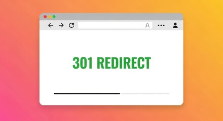 A browser window displays the text 301 redirect with a loading bar underneath, indicating a web page redirection