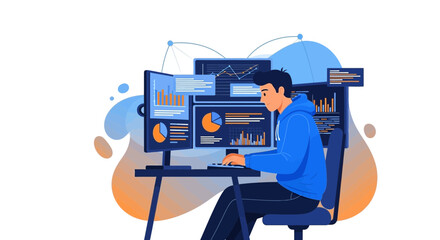 Analyzing Data And Information: A Person Focused on Digital Charts and Graphs