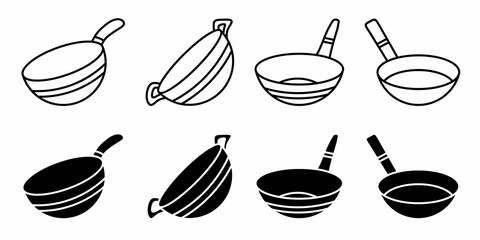 Wok. Vector collection of wok icon illustration. Black icon design.