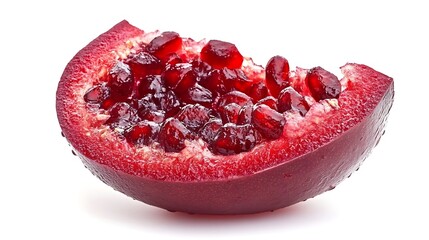 Wall Mural - Pomegranate Slice Isolated, Ripe Juicy Seeds, Deep Red Color, Closeup on White
