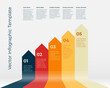 © lytvyn_oleg - Vector infographic with colorful ribbons in red, orange, and dark blue, forming a growth diagram with text explanation for business development concept