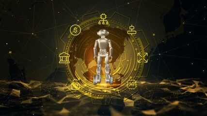 Wall Mural - Futuristic Robot in Abstract Digital World with Network Connectivity Theme