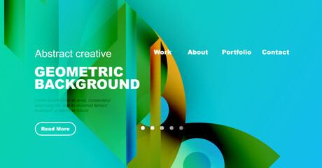 Wall Mural - bright abstract design features geometric shapes, vibrant colors, text elements. modern website head