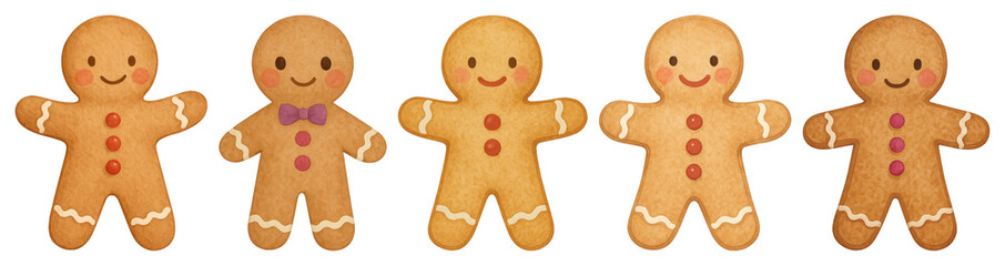 Wall Mural - png cute gingerbread cookies smiling, element set on transparent background
