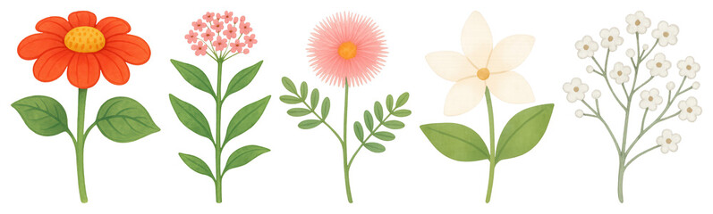 Wall Mural - png colorful illustrated flowers collection, element set on transparent background