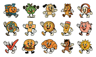 Wall Mural - png colorful cartoon character collection, element set on transparent background