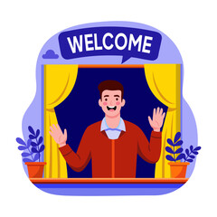 Canvas Print - Flat illustration showing a character doing a welcome 
