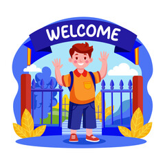 Canvas Print - An illustration of kid welcome designed in flat style