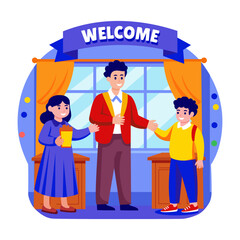 Canvas Print - Flat style illustration denoting a family welcome scene