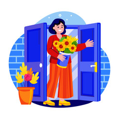 Canvas Print - A flat style illustration showing floral arrangement decoration