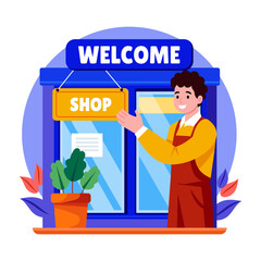 Canvas Print - Flat style illustration depicting a welcome shop 

