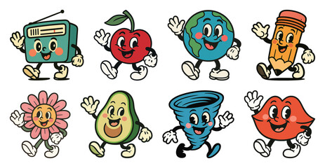 Wall Mural - PNG Colorful cartoon character icons, element set on transparent background