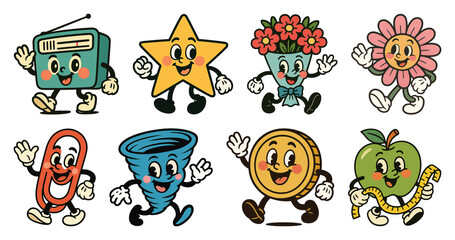 Wall Mural - PNG Retro cartoon character collection, element set on transparent background
