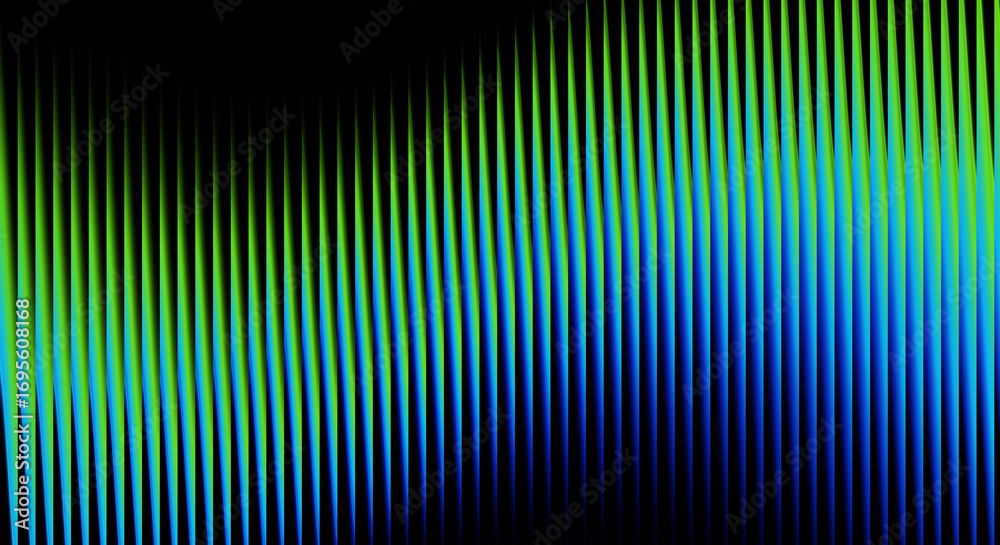 Abstract vertical lines with a gradient of green and blue light on a ...