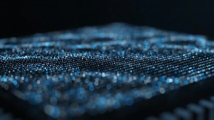 Abstract digital landscape with dynamic blue particles, forming a textured surface