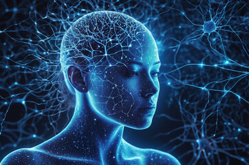 Wall Mural - Neural Light, The Mind of Conscious Evolution. Generative AI.