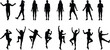 © MstMuktarinaAkter - Silhouette people standing and dancing, men and women poses, active lifestyle movement, modern dance illustration, social community concept, vector designSilhouette people standing and dancing, men