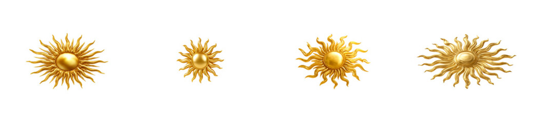 Wall Mural - Four golden sun ornaments isolated on a black, cut out